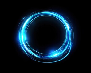 Abstract blue light ring on a black background. blue glowing sound waves in a circle. sound effect vector illustration. headphone concept. atmosphere of futuristic technology.