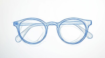 Fototapeta premium Blue sketched eyeglasses on a white background.