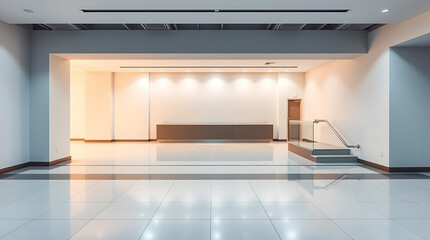 Modern Minimalist Building Interior: Sleek Lobby Design with Clean Lines and Bright Lighting