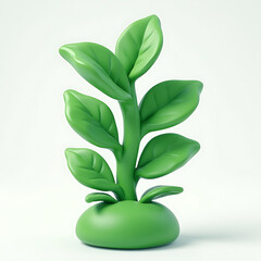 Fototapeta premium Stylized 3D green plant with multiple leaves, possibly a Zanzibar Gem, isolated on white. Represents nature, growth, and houseplants. Suitable for home decor, gardening, and environmental themes.