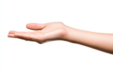 Woman's hand holding something, isolated on white, Generative AI