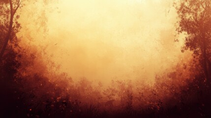 Warm golden light fills a forest clearing during sunset creating a serene atmosphere