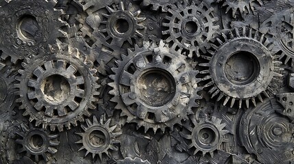 Thinking. A brain with gears is shown in a silver color