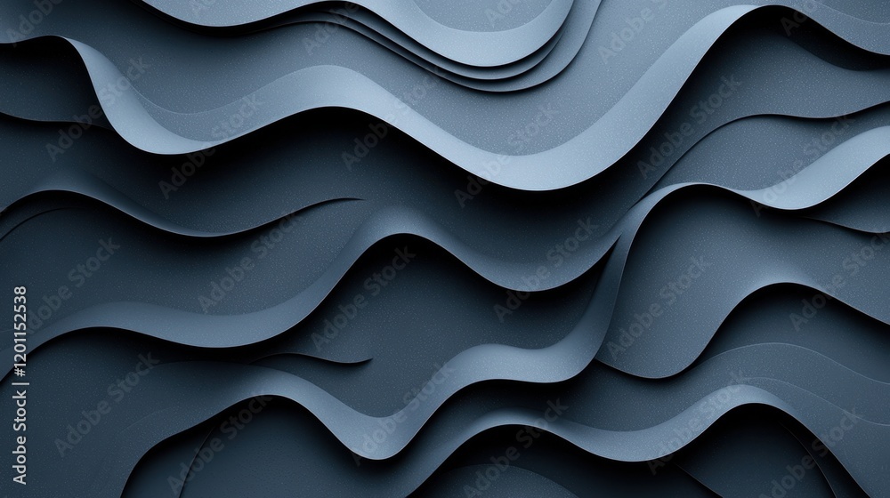 Poster abstract wave pattern with layered blue curves creating a flowing 3d effect
