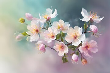 Obraz premium Bright pink cherry tree flowers on White isolated background close up