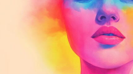 Fototapeta premium Candy watercolor concept. Vibrant portrait with colorful hues expressing emotion and beauty.
