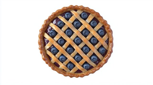 Lattice designed blueberry pie with blueberries sprinkled Flat lay ,Full depth of field, isolated on white background