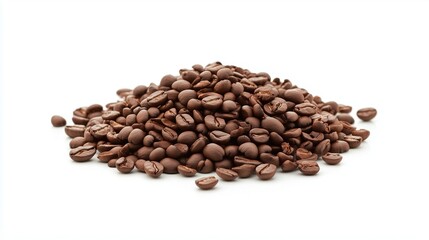 Obraz premium Layer of coffee beans flat lay ,Full depth of field, isolated on white background