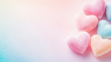 Fototapeta premium Candy watercolor concept. Colorful heart-shaped candies arranged on a soft pastel background, perfect for sweet moments.