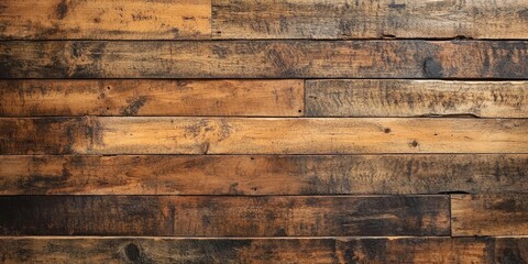 Rustic wooden plank backdrop in varying shades of brown and black with horizontal alignment creating a warm, textured background for design.