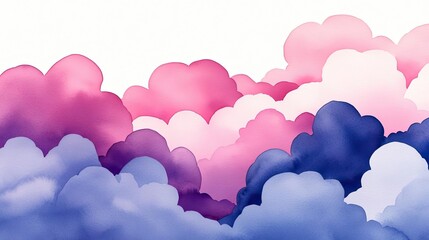 Fototapeta premium Cloudy watercolor idea. Vibrant abstract clouds in shades of pink and blue create a serene atmosphere.