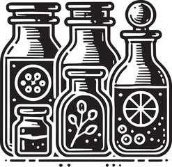 Black Color Glass jars contour Silhouette Vector Illustration, Solid White Background