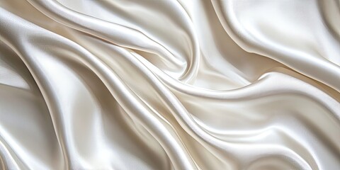 Obraz premium Elegant white satin fabric texture with soft, smooth folds featuring subtle sheen, ideal backdrop for wedding or anniversary designs and ample copy space.