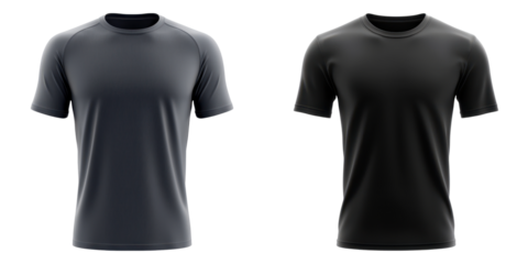 T-shirt mockup design. Activewear T shirts in dark colors for fitness transparent background
