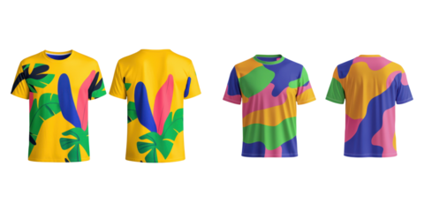T-shirt mockup design. Vibrant festival themed T shirt mockup design transparent background
