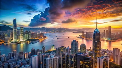 Fototapeta premium Hong Kong Skyline Transformation: Day to Night Cityscape View