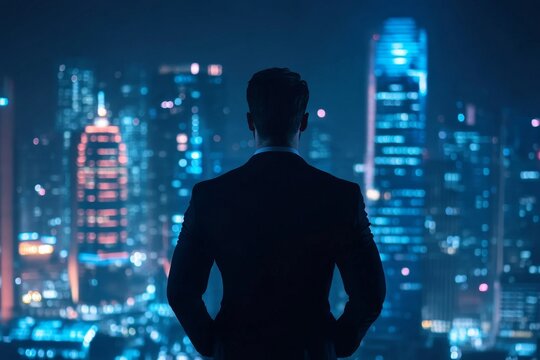 superhero businessman looking at city, Generative AI - Powered by Adobe