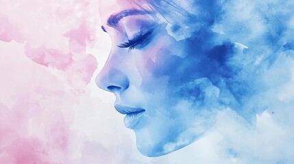 Fototapeta premium Candy watercolor concept. A tranquil portrait depicting a silhouette blended with soft watercolor tones.