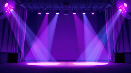 A stage with purple lights and a purple backdrop