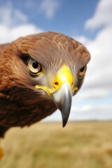 Obraz premium Majestic golden eagle soars over open fields wildlife photography natural habitat close-up view nature's beauty