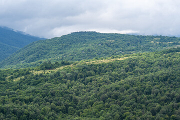 Naklejka premium Summer mountain landscape in raining day