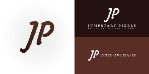 The artistic and expressive logo design features JP's initials in a dynamic hand-drawn style. The logo is ideal for photography studios, freelance photographers, and creative professionals business