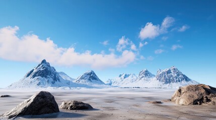 Serene snowy mountains under a clear blue sky.