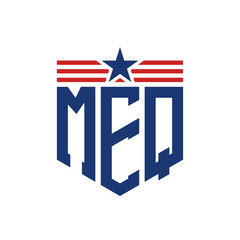 Patriotic MEQ Logo with Star and American Flag Straps. Letter MEQ Logo with USA Flag
