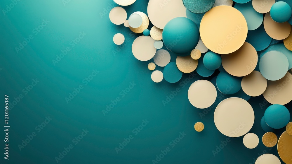 Aufkleber Abstract teal background with overlapping pastel circles and spheres.