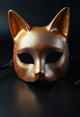 Obraz premium Glittering Cat mask on black surface, copy space