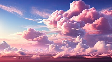 Pink clouds against a blue sky creating a dreamy and ethereal atmosphere landscape