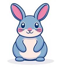 Obraz premium Adorable Cartoon Bunny Rabbit Illustration Cute Blue Hare Sitting Childrens Book Design
