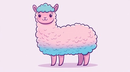 Naklejka premium Adorable Pastel Pink and Blue Llama Illustration Cute Cartoon Alpaca Design Perfect for Kids