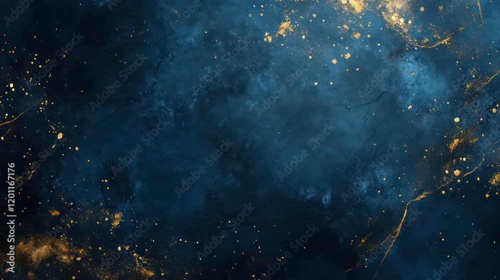 Aufkleber abstract navy blue and gold textured background with scattered glitter.