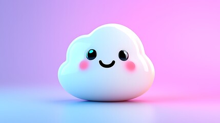 Smiling 3D Cloud Character in Pastel Pink and Purple