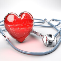 Heart symbol with stethoscope representing health and wellness in a medical context