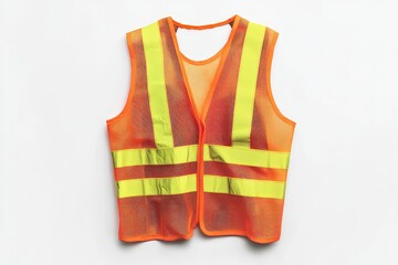 A high-quality safety vest mockup with orange stripes, isolated on a plain white background.