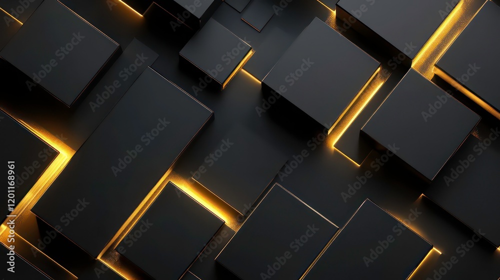 Poster Abstract background with glowing lines on black squares and rectangles.