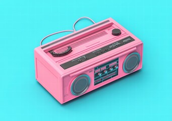 Fototapeta premium Pink retro boombox on a blue background. world radio day