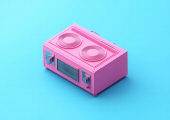 Obraz premium Pink retro boombox on a blue background. world radio day