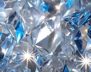 Icy blue, silver, and white tones with intricate faceted textures and shimmering reflections, mimicking the brilliance of fine crystal.