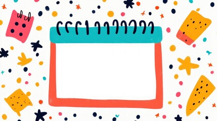 Colorful Abstract Calendar Template with Doodle Design Elements and White Space for Text