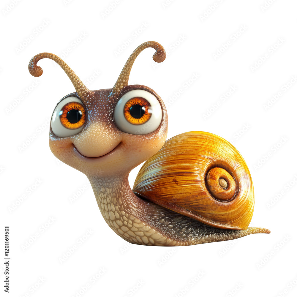 Aufkleber a digitally rendered image showcases a cheerful cartoon snail with big eyes and a bright yellow shel