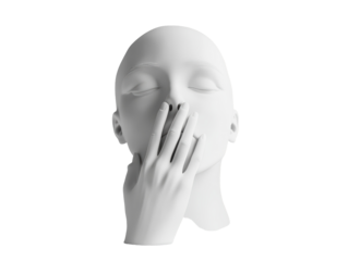 Isolated 3D Female Head with Hand Over Mouth