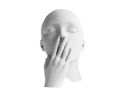 Isolated 3D Female Head with Hand Over Mouth