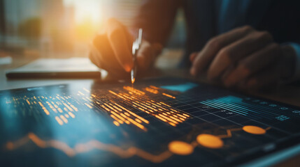 Naklejka premium Abstract business Financial charts show a significant increase in profits in the stock market.This is driven by higher interest rates and continued growth. In the innovation world network of financial