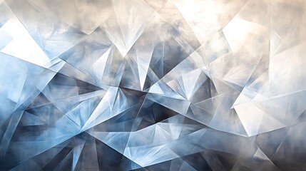 Obraz premium A modern abstract artwork featuring overlapping transparent crystal shapes suspended in a void, with light passing through creating intricate patterns