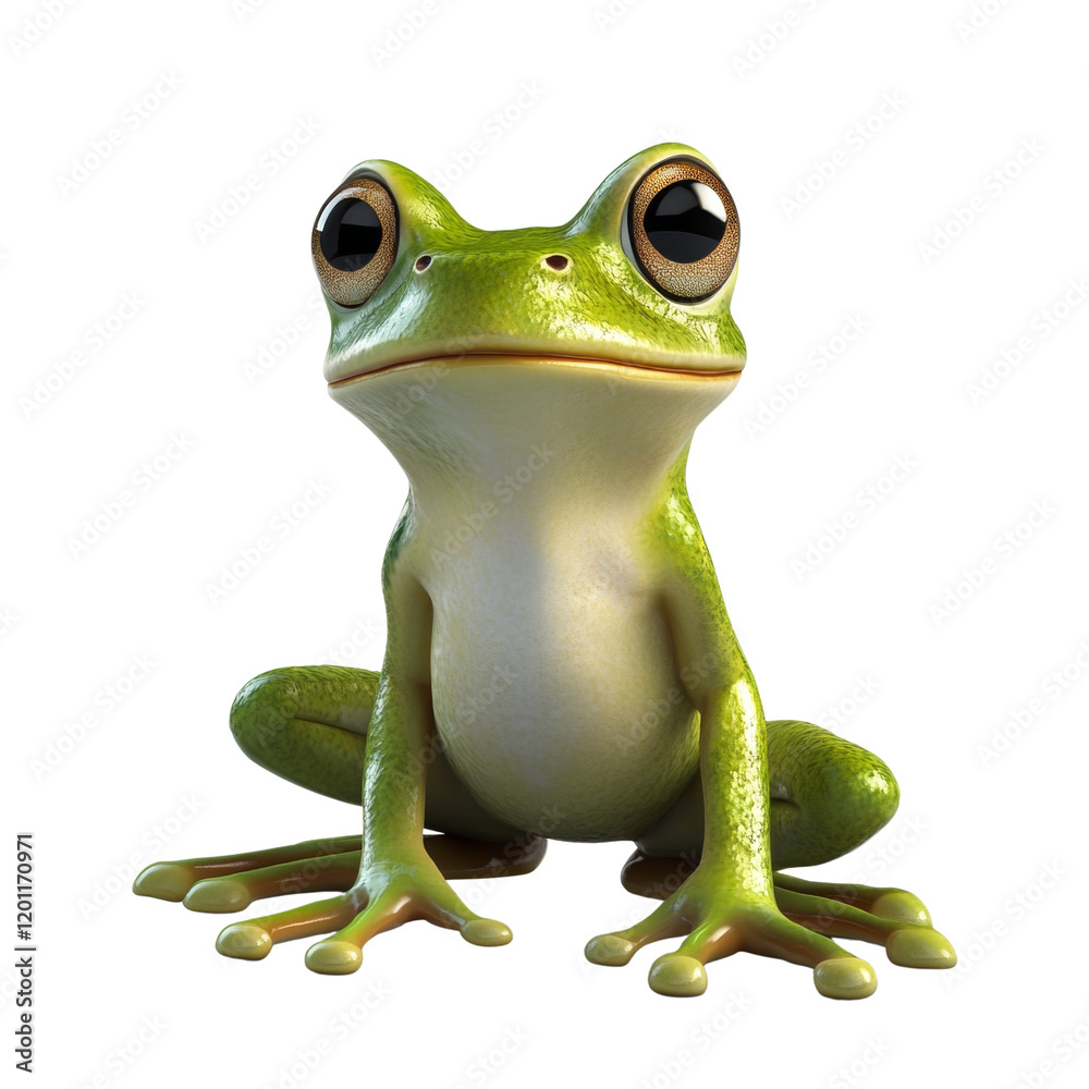 Poster a digitally rendered image showcases an endearing cartoon frog with oversized eyes sitting against a