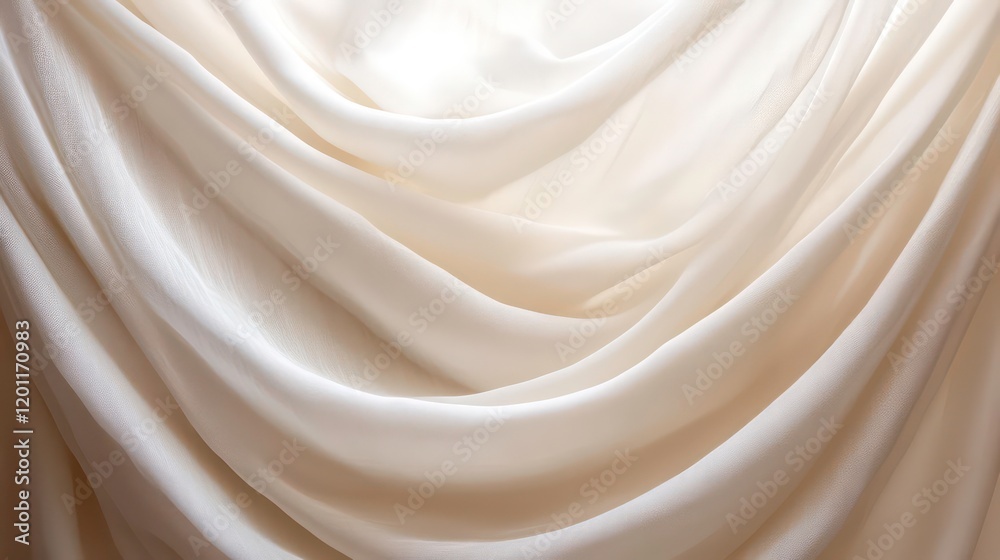 Poster draped cream-colored fabric with soft folds and gentle light.