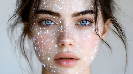 Young Woman With Futuristic Face Mapping Overlay